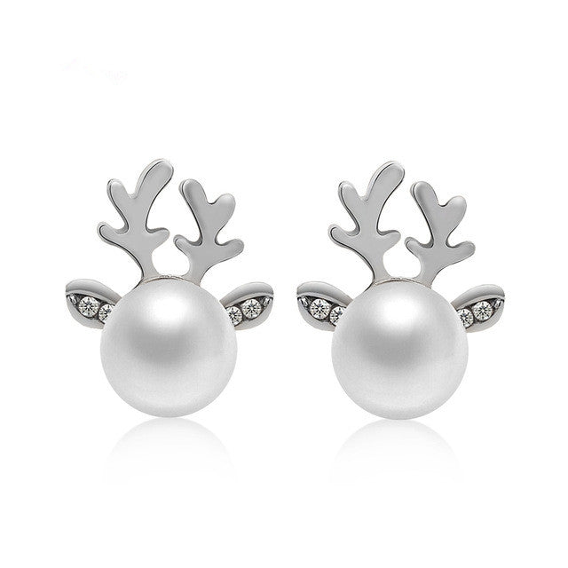 Micro-set Pearl Antler Earrings Deer Head  Earrings Elk Ear Studs