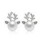 Micro-set Pearl Antler Earrings Deer Head  Earrings Elk Ear Studs