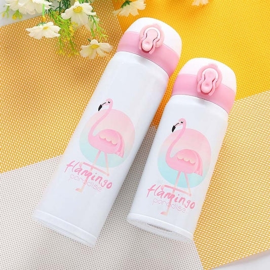 Flamingo Pattern Bouncing Vacuum Flask Mug Travel Stainless Steel Thermos Cup