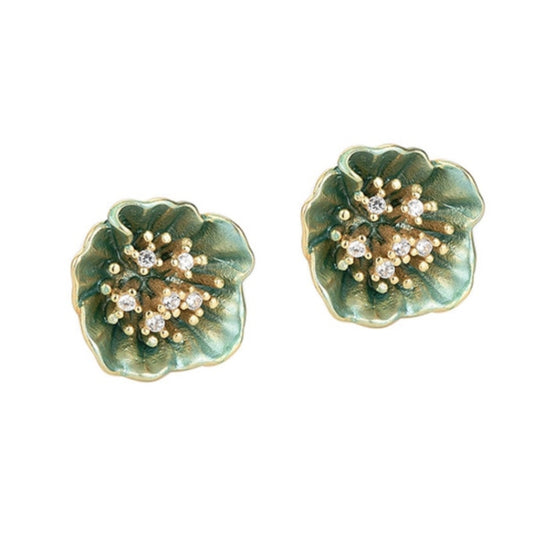 S925 Sterling Silver Green Lotus Petal Earrings