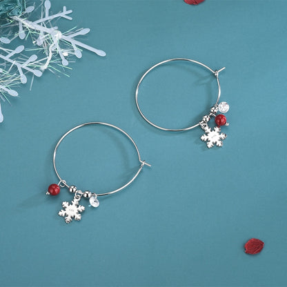 S925 Sterling Silver Sparkling Diamond Red Ball Snowflake Earrings Christmas Earrings