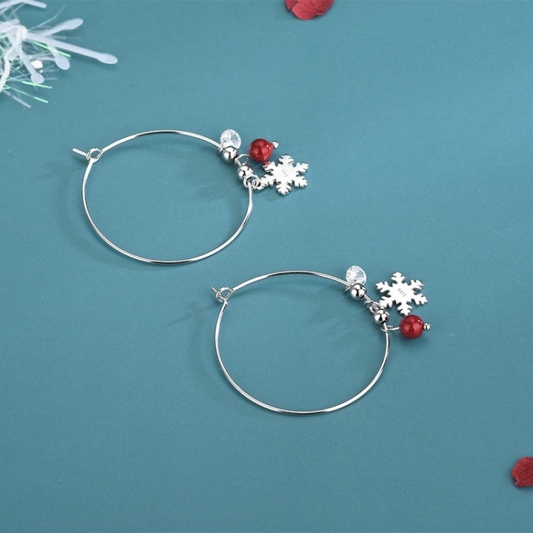 S925 Sterling Silver Sparkling Diamond Red Ball Snowflake Earrings Christmas Earrings