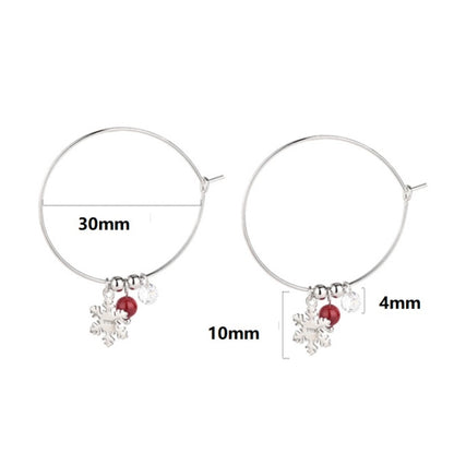 S925 Sterling Silver Sparkling Diamond Red Ball Snowflake Earrings Christmas Earrings