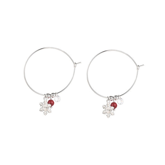 S925 Sterling Silver Sparkling Diamond Red Ball Snowflake Earrings Christmas Earrings