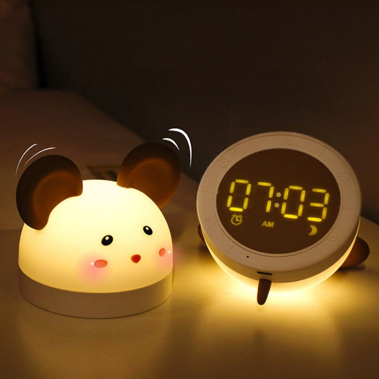 Cute Mouse Silicon Night Light with Electronic Alarm Clock Function Bedside Sleeping Desk Lamp Learning Clock