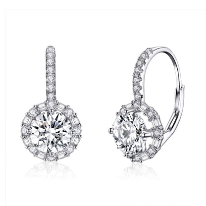 925 Sterling Silver Zircon Round Drop Earrings, SCE508