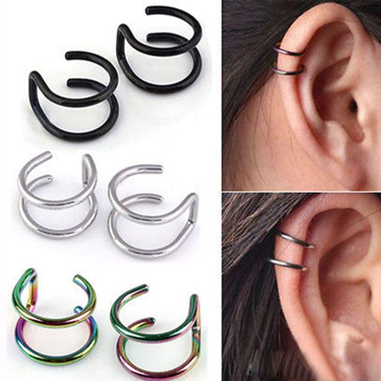 3 PCS Punk Rock Ear Clip Hollow Out U Shape Earrings Nose clip, Black, Yellow, Colorful, Silver, Blue