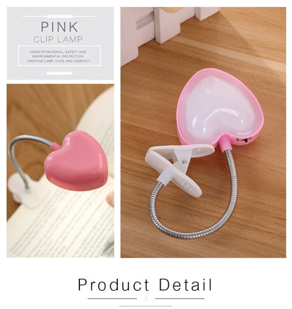 Mini Love Heart Clip LED Book Light Lamps Reading Book Desk Lamp Keyboard Light Eyes-Protect Energy Save Night Lights