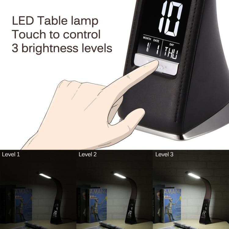 U2 5W 3-Level Dimmable LED Leather Texture Desk Lamp With Temperature/Clock/Calendar Display