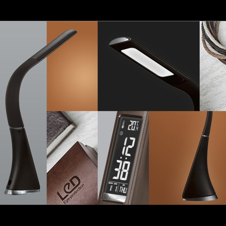 U2 5W 3-Level Dimmable LED Leather Texture Desk Lamp With Temperature/Clock/Calendar Display