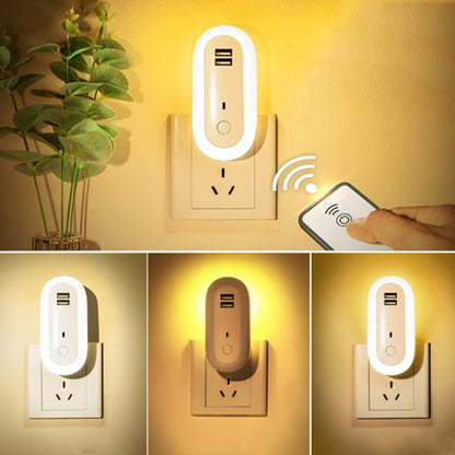 Remote Control Timer Dimming Night Light Bedroom Socket LED Wall Light, CN Plug