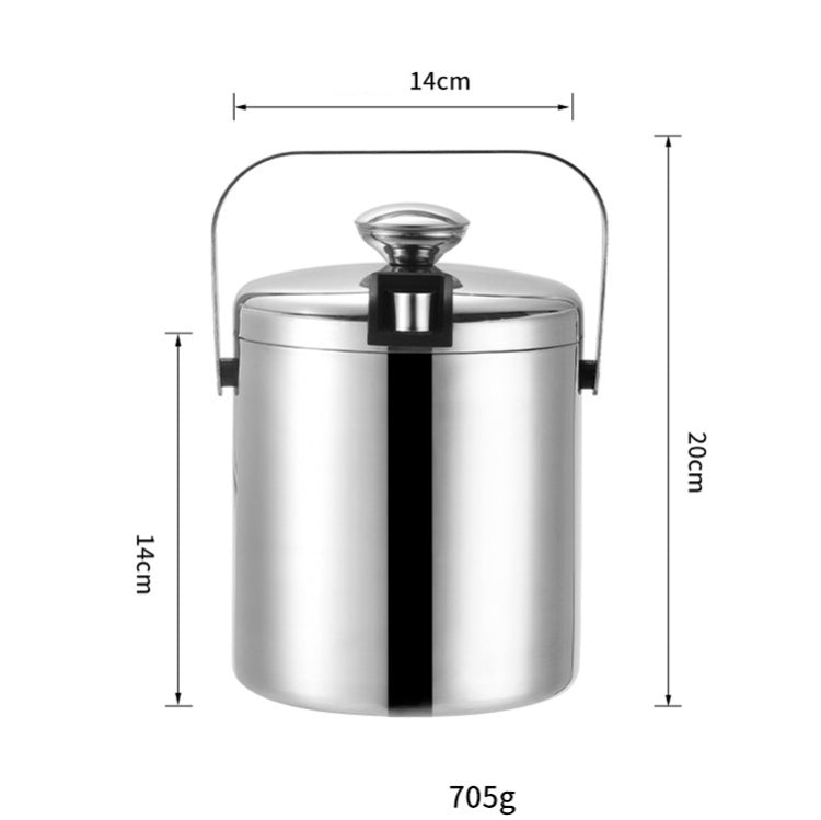 304 Stainless Steel Ice Bucket Double-Layer Hollow Bar Beer Wine Barrel With Ice Clip, Capacity: 1.3L