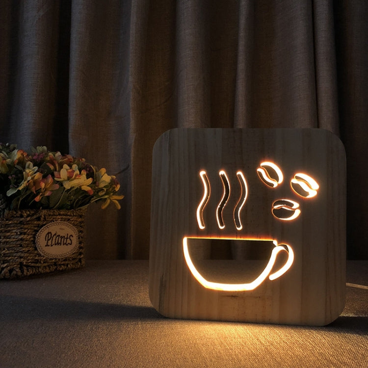 FS-T1879W 2.5W 3D Coffee LED Wooden Table Lamp Bedroom Night Light