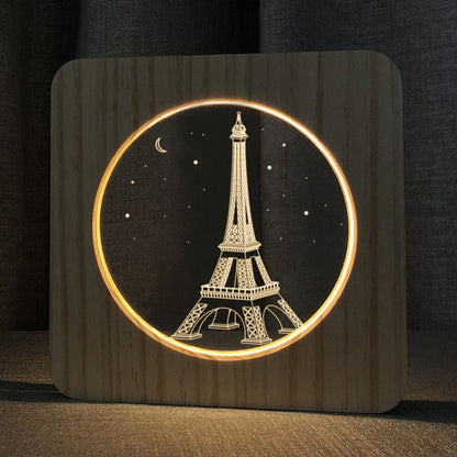 FS-A2821-02W Eiffel Tower Shape USB Solid Wood Table Lamp LED Night Light