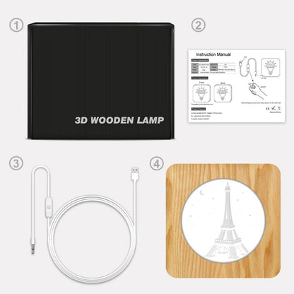 FS-A2821-02W Eiffel Tower Shape USB Solid Wood Table Lamp LED Night Light