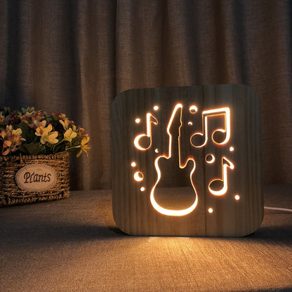 FS-T1877W 2.5W Guitar Shape Solid Wood Table Lamp LED Night Light