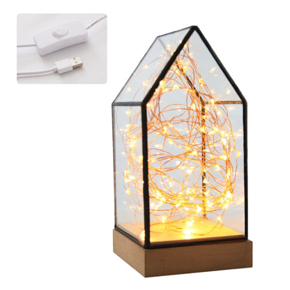 Fireworks Glass Lampshade Wooden Base 100 LEDs Night Light Birthday Christmas Gift, Spec: