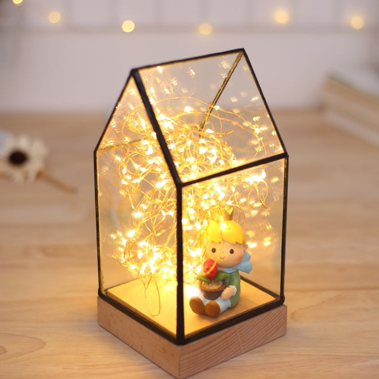 Fireworks Glass Lampshade Wooden Base 100 LEDs Night Light Birthday Christmas Gift, Spec: