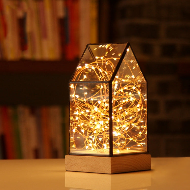 Fireworks Glass Lampshade Wooden Base 100 LEDs Night Light Birthday Christmas Gift, Spec: