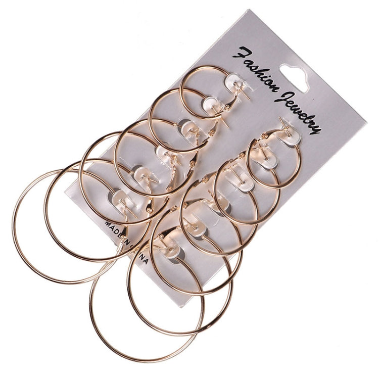 6 Pairs/Set Women Steampunk Fashion Circle Hoop Earrings, Glod, Silver