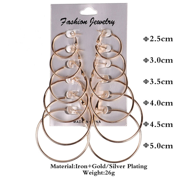 6 Pairs/Set Women Steampunk Fashion Circle Hoop Earrings, Glod, Silver