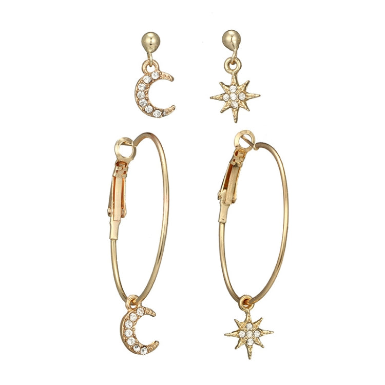 Ladies Crystal Earrings Stars The Moon Ear Ring Suit