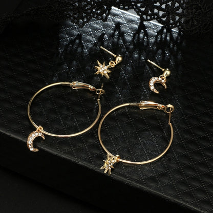 Ladies Crystal Earrings Stars The Moon Ear Ring Suit