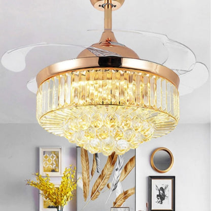 Invisible Crystal Fan LED Chandelier Home Living Room Bedroom Variable Frequency Ceiling Fan Light with Remote Control