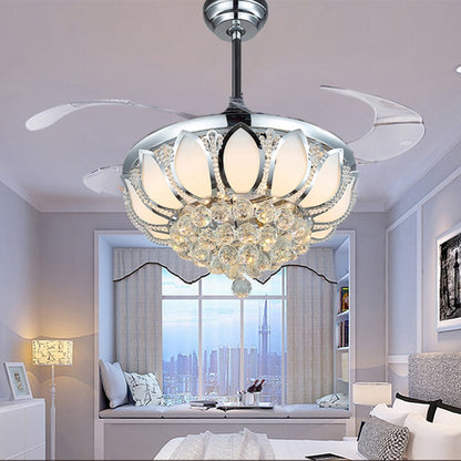 Invisible Crystal Fan LED Chandelier Home Living Room Bedroom Variable Frequency Ceiling Fan Light with Remote Control