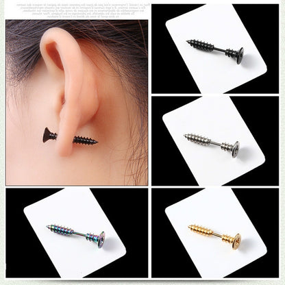 Vacuum Plating Personality Titanium Steel Screw Stud Earrings, Dark Blue, Black, Gold, Silver, Colorful