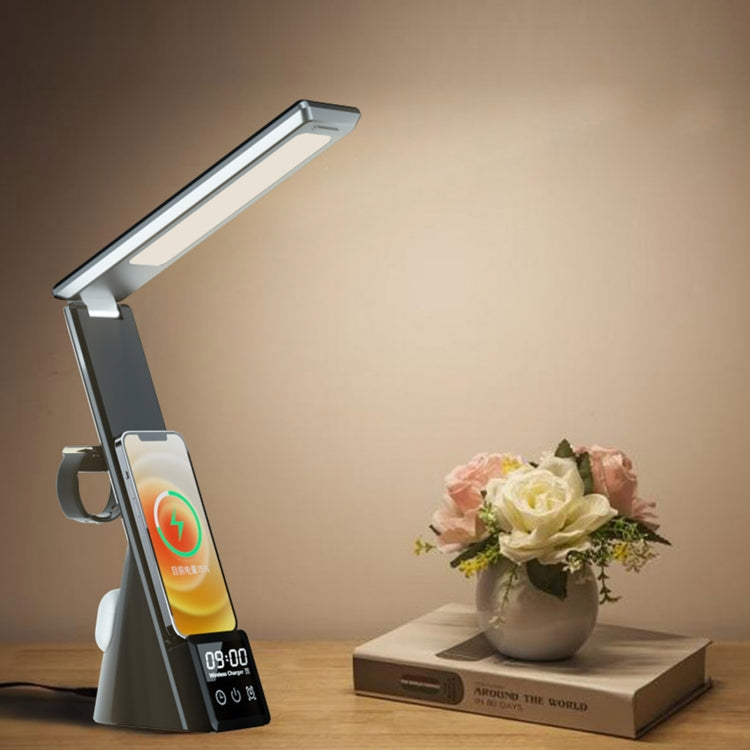 N61 3 in 1 Wireless Charger Folding Eye Protection Desk Lamp with Clock & Alarm Function