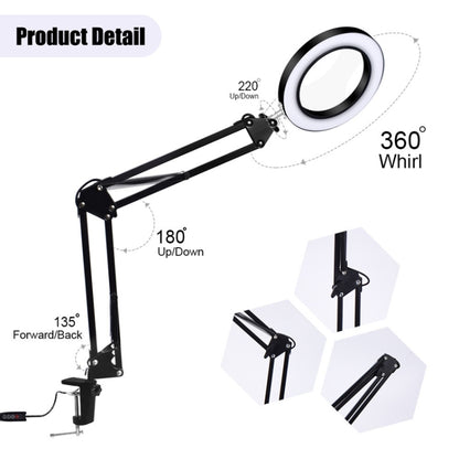 5X Magnifying Glass LED Folding Long Arm Clip Light Eye-protection USB Reading Lamp