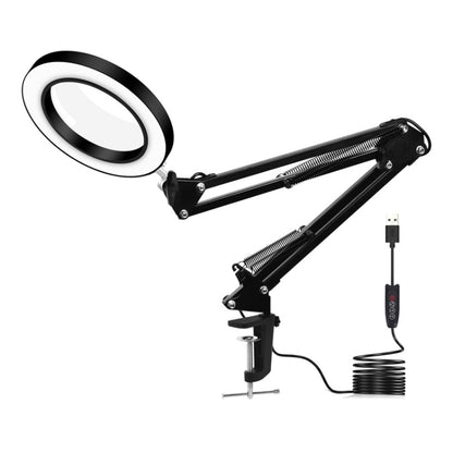 5X Magnifying Glass LED Folding Long Arm Clip Light Eye-protection USB Reading Lamp