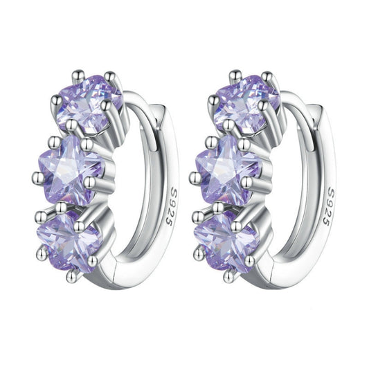 SCE1533 Purple Flower Vermiculite Ear Buckle 925 Silver Earrings, SCE1533