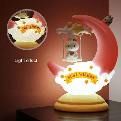 GOELONG Cartoon Moon Table Lamp Children Room Animal Night Light, Plug: