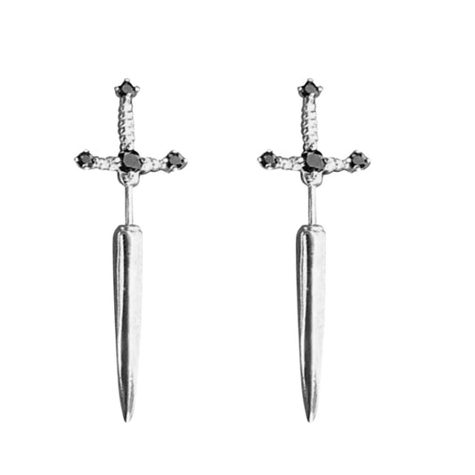 1pair Gothic Sword Earrings Ladies Vintage Crystal Diamond Ear Studs