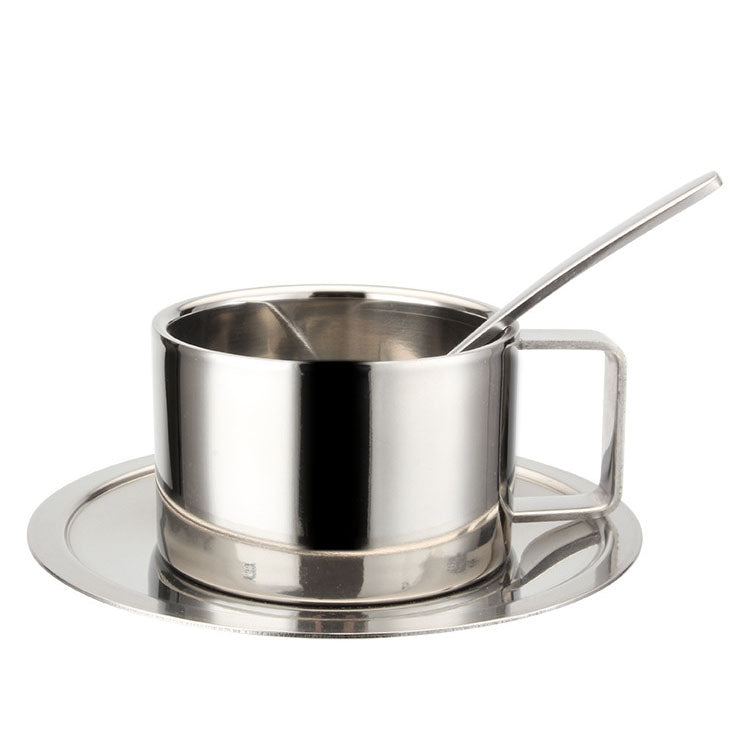 304 Stainless Steel 3 In 1 Double Layer Coffee Cup With Dish and Spoon Heat Insulation and Anti-Scald Milk Tea Mug