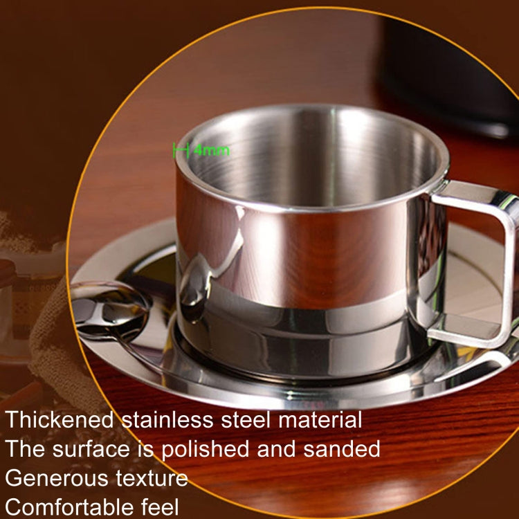 304 Stainless Steel 3 In 1 Double Layer Coffee Cup With Dish and Spoon Heat Insulation and Anti-Scald Milk Tea Mug