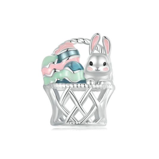 S925 Sterling Silver Easter Basket Egg Rabbit DIY Beads