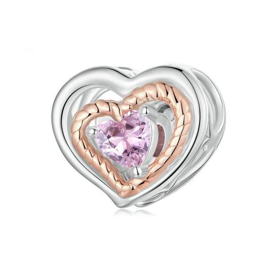 S925 Sterling Silver Electroplated Rose Gold Heart Hollow DIY Beads