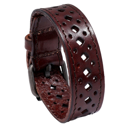 Vintage Hollowed Out Leather Bracelet Personalized Cycling Bracelet