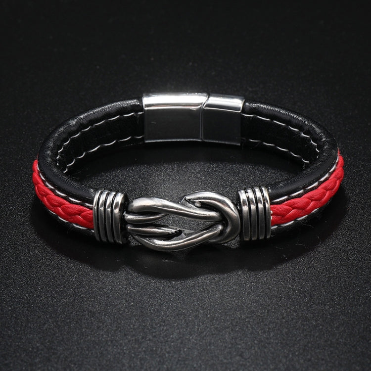 Simple Alloy Magnetic Clasp Leather Bracelet Personalized Braided Bracelet, Black 21cm, Blue 21cm, Black And Red 21cm, Black 22.5cm, Blue 22.5cm, Black And Red 22.5cm