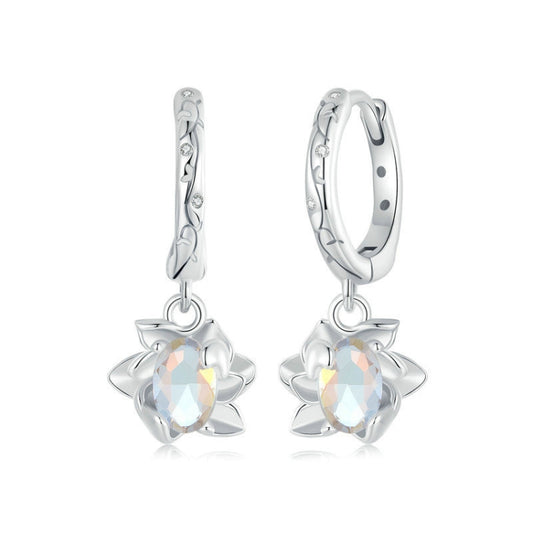 S925 Sterling Silver Platinum-plated Lotus Earrings