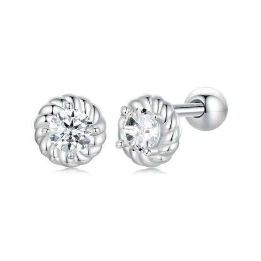 S925 Sterling Silver Threaded Round Moissanite Earrings