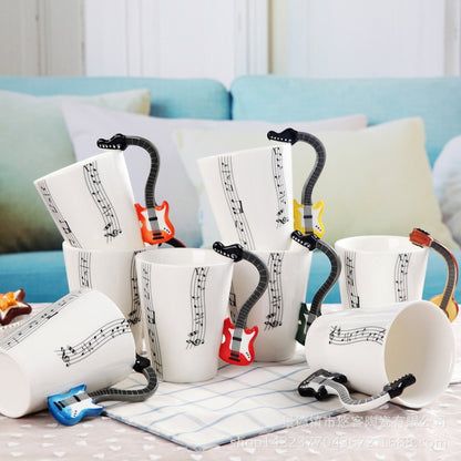 Guitar Ceramic Cup Personality Music Note Milk Juice Lemon Mug Coffee Tea Cup Home Office Drinkware Unique Gift