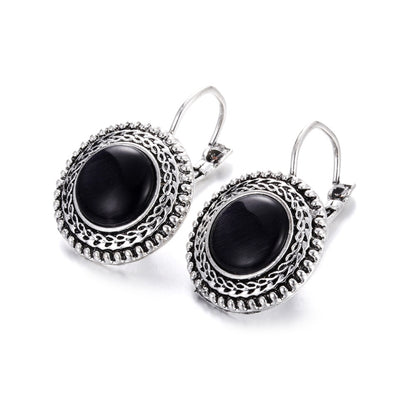 Boho Big Drop Earrings For Women Jewelry Carved Vintage Tibetan Silver Bohemian Long Earrings, Blue, Gray, Black, Purple