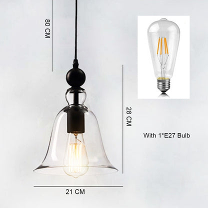 E27 Retro Industrial Hanging Lamp Small Bell Transparent Glass Pendant Light