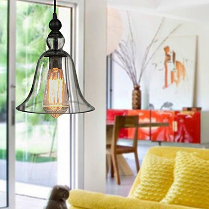 E27 Retro Industrial Hanging Lamp Small Bell Transparent Glass Pendant Light