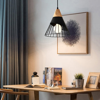 E27 Modern Lighting Iron Solid Wood Pendant Light Hanging Lamp