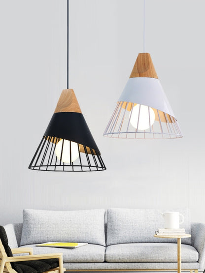 E27 Modern Lighting Iron Solid Wood Pendant Light Hanging Lamp